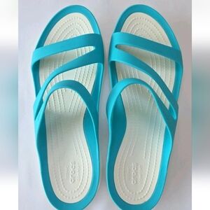 Crocs Swiftwater Tropical Teal Strappy Slide Sandals Women’s Sz 10 Slip On